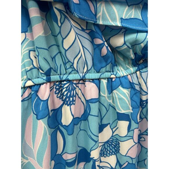 Emily Wonder One-shoulder Blue Maxi Dress Womens Medium Floral Long‎ Cottage - Picture 6 of 7